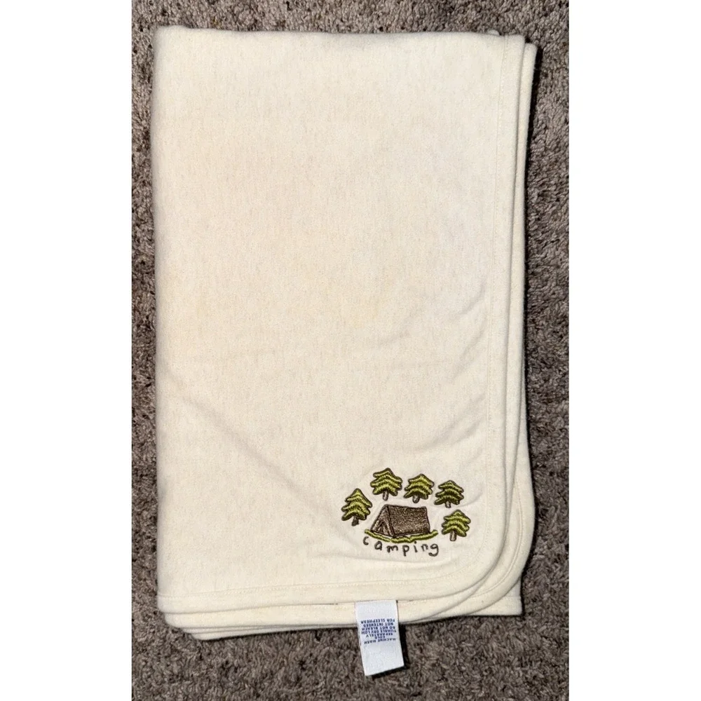Vintage Gymboree Happy Camper Tan Blanket Bear Fishing Compass Reversible 2001
